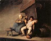 Adriaen van ostade A Peasant Couple in an  interior oil painting artist